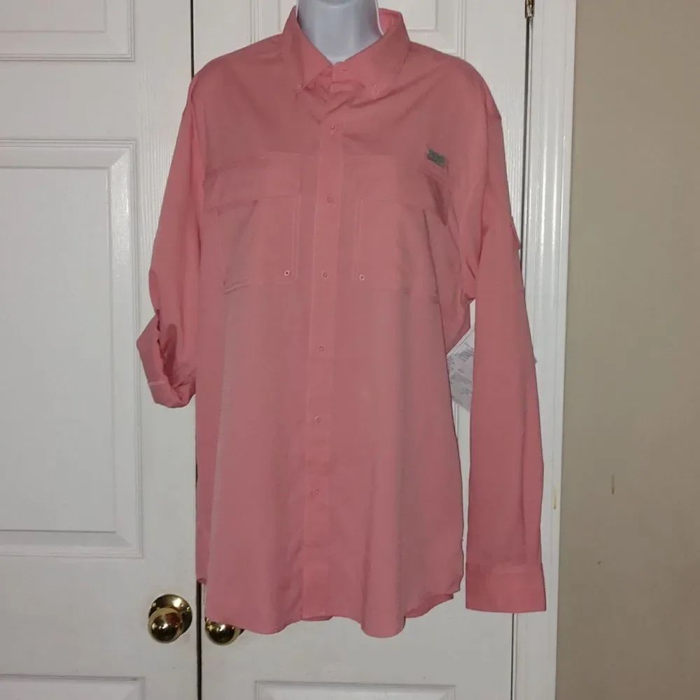 Ocean Coast Ocean Advantage  pink Salmon Fishing Button Down Shirt